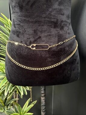 ILLUMA Double Chain,Safety Pin, metal gold tone chain belt,dressy,casual,trendy